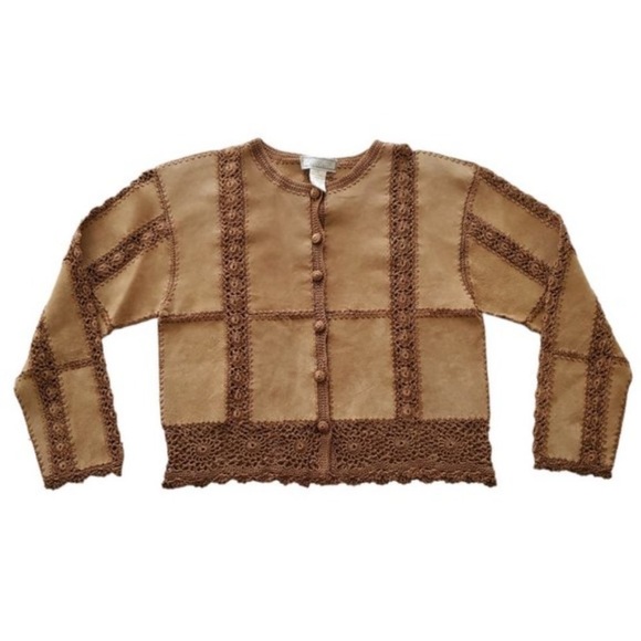 Vintage suede and crochet brown jacket - Picture 5 of 9